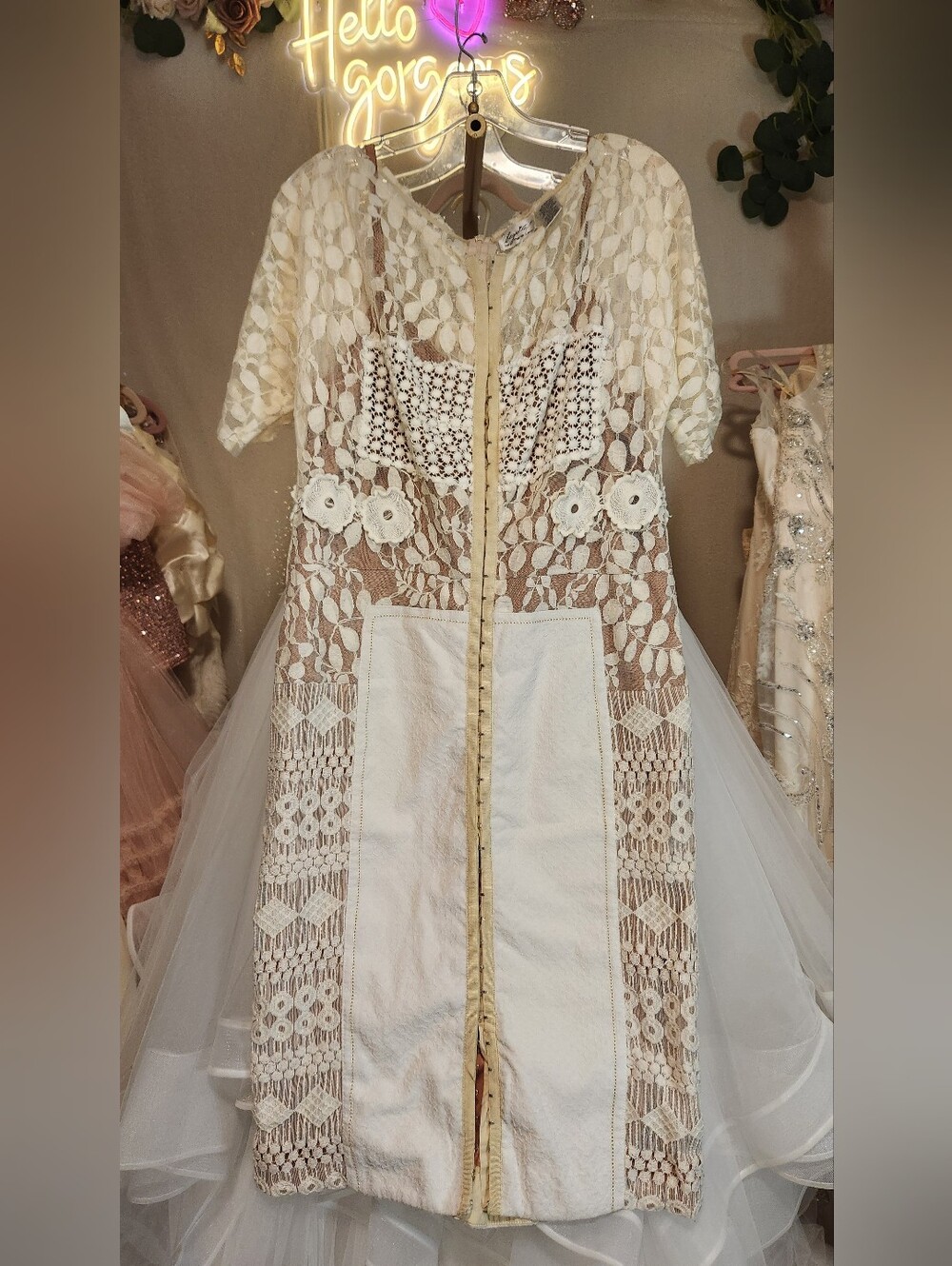 Beguile by Byron Lars Size 12 Ivory & Nude Anthropologie Mixed Lace Dress - Picture 8 of 13